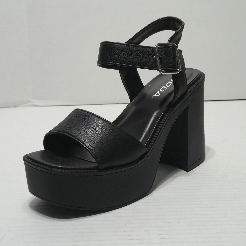 Soda Women's Black Faux Leather Strappy Platform Sandals Buckle Ankle 6